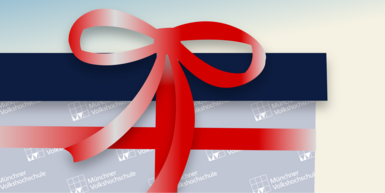 Grafik: blaue Geschenkbox mit roter Schleife